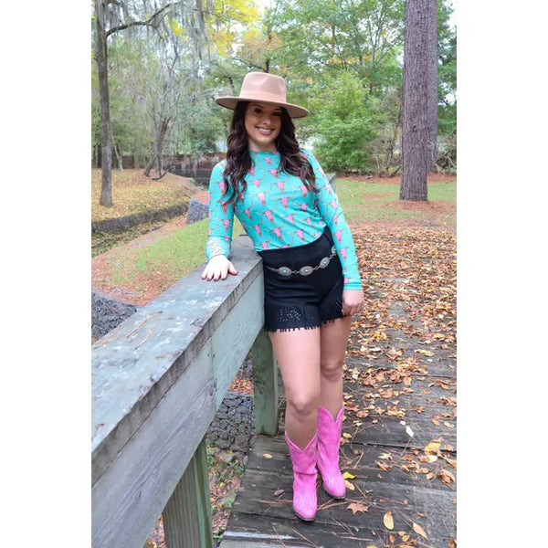Cute Heifer Long Sleeve Mesh Top - Skull