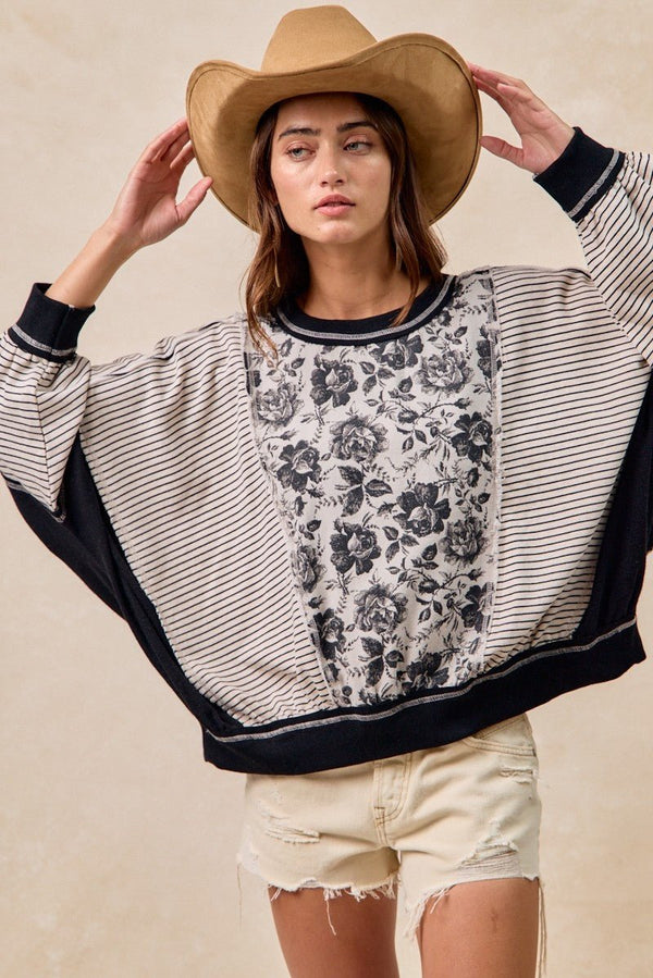 BIBI Rose Twill And Stripe Mix And Match Top - Blush & Cactus