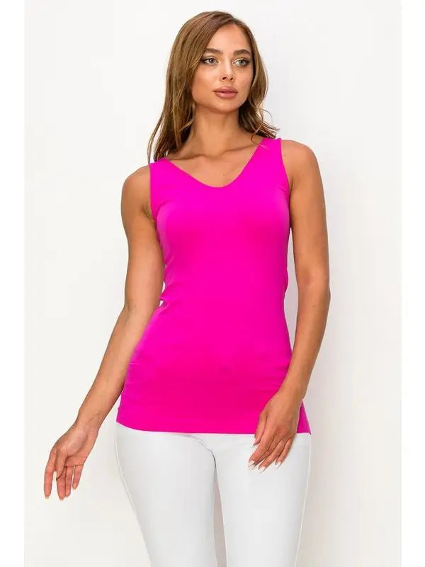 Reversible V or U Neckline Seamless Tank - 8 Colors - Blush & Cactus