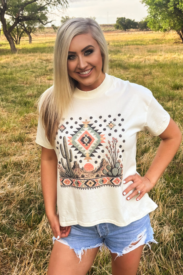 Boho Desert Tee - Blush & Cactus