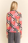 Checkered Heart Mesh Long Sleeve Top - Blush & Cactus