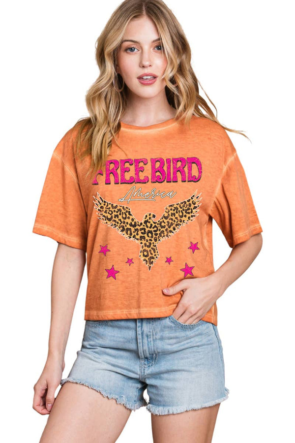 Leopard Free Bird America Graphic Tee