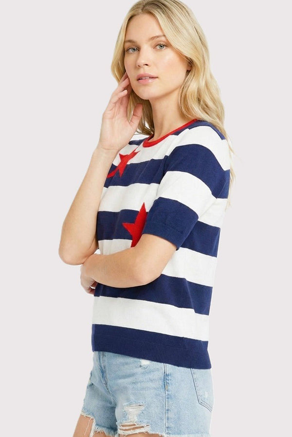 4th Of July Star Striped Sweater - Blush & Cactus