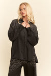 Davi & Dani Oversized Rhinestone Chest Pocket Denim Shirt - Blush & Cactus