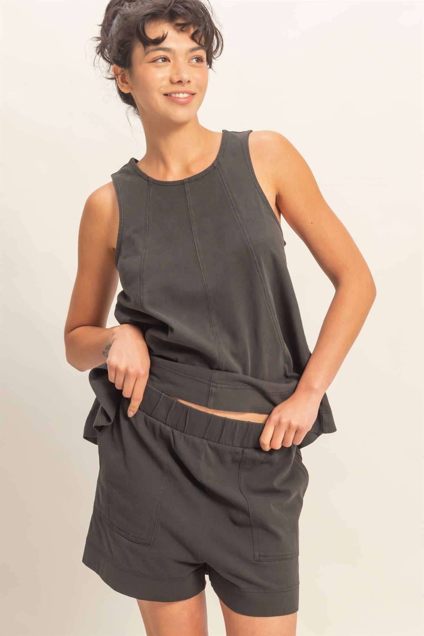 Sleeveless Round Neck Top & Shorts Set