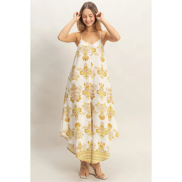 Floral Print Spaghetti Jumpsuit - Blush & Cactus