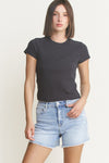 Mica Denim Super High Shorts with Frayed Raw Hem