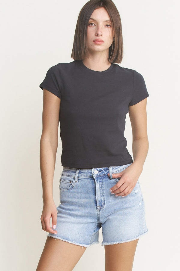 Mica Denim Super High Shorts with Frayed Raw Hem