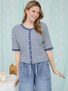 Stripe Button Down Short Sleeve Thermal Knit Top - Blush & Cactus