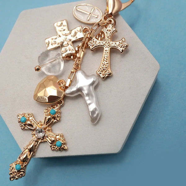 Bag Charm- Western Heart Pearlized Cross