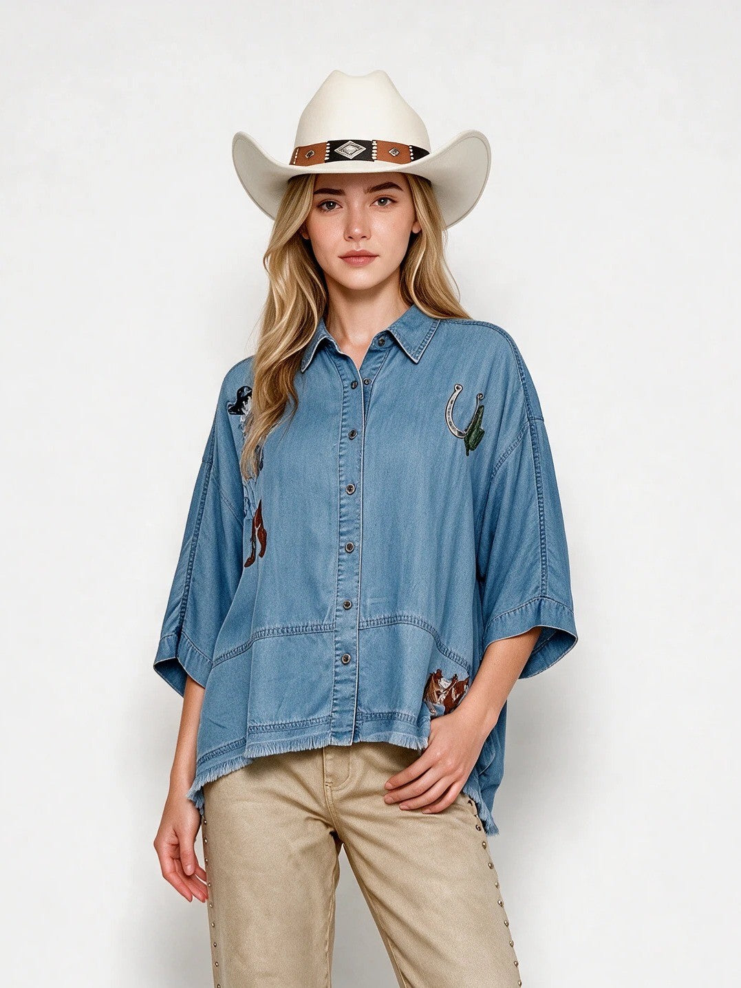 Western Cowboy Embroidered Tencel Shirt