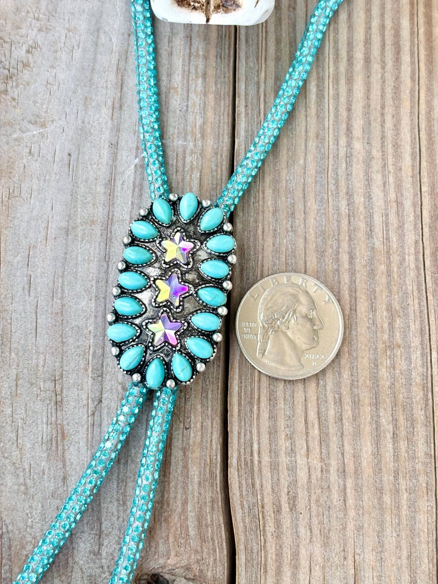 Western Glitter Style Stone Pendant Bolo Tie Necklace - Blush & Cactus