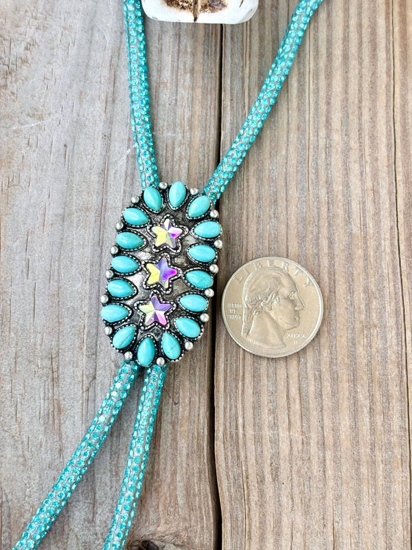 Western Glitter Style Stone Pendant Bolo Tie Necklace - Blush & Cactus
