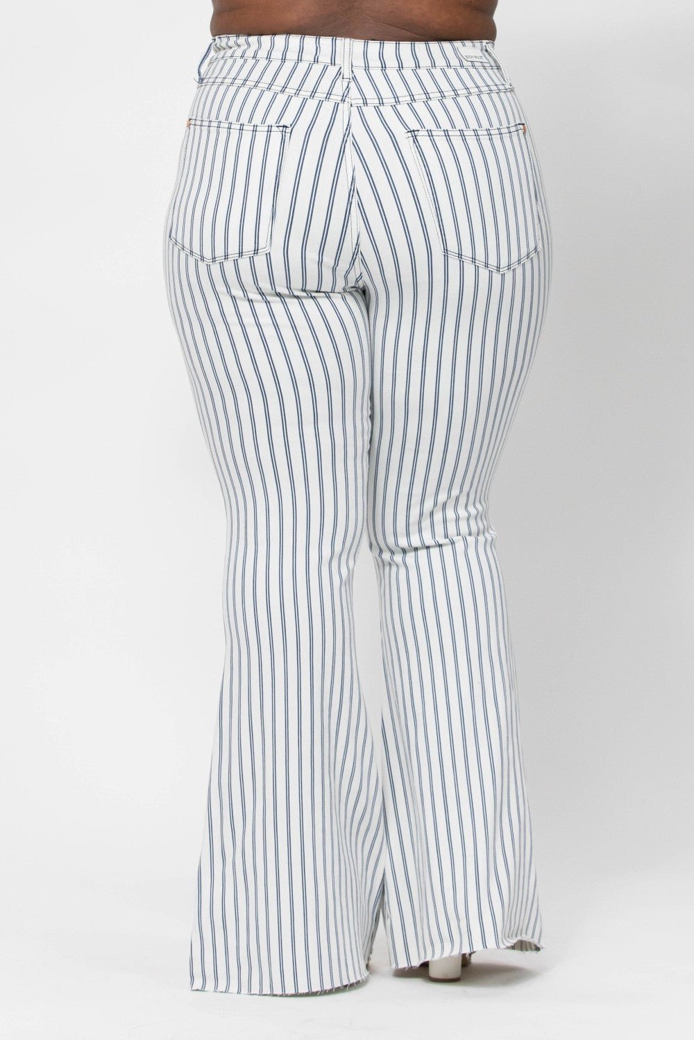 Judy Blue Hi-Waist Super Flare White Pinstripe Jean - Curvy Size - Blush & Cactus