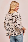 Bibi Polka Dot Printed Peplum Top With Front Button - Blush & Cactus