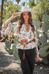 Blue B Western Print Peasant Blouse