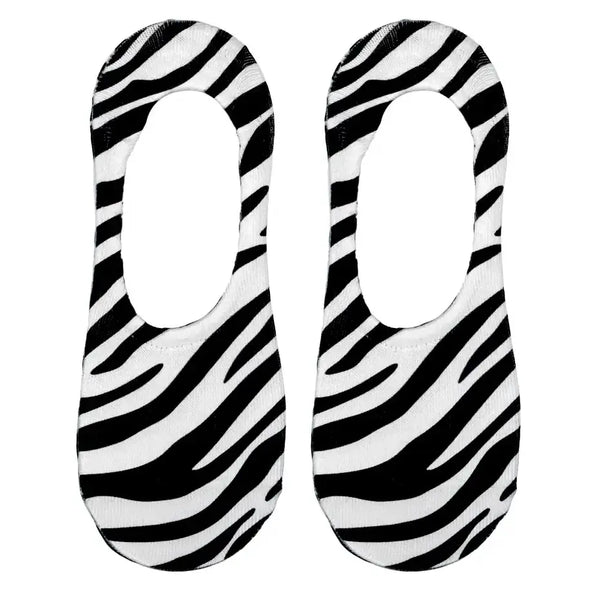 No - Show Liner Socks - Zebra Print - White & Black - Blush & Cactus