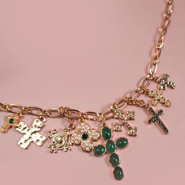 Charm Necklace-Multi Cross Charms Necklace