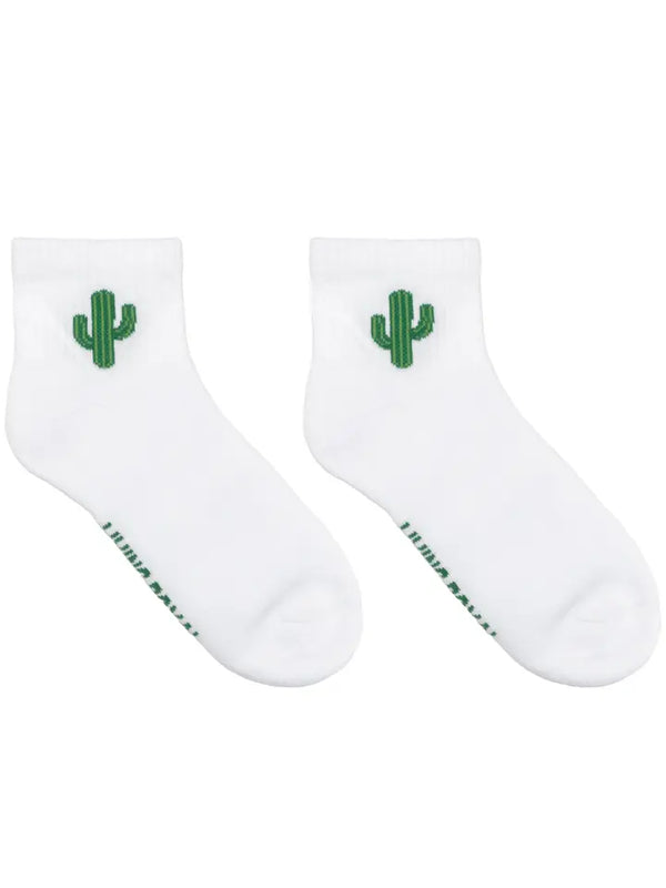 Classic Ankle Socks w/ Ribbed Tubing - Cactus - White