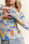 Davi & Dani Multi Printed Mesh Round neck Long Sleeve Top