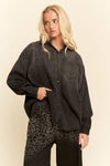 Davi & Dani Oversized Rhinestone Chest Pocket Denim Shirt - Blush & Cactus