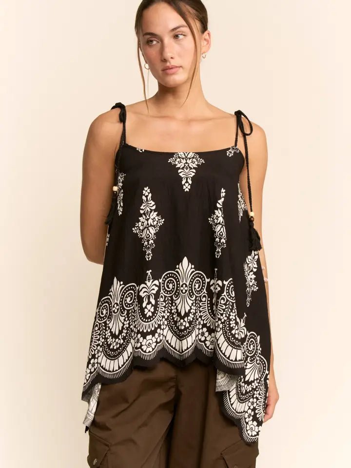 Print Handkerchief Hem Cami Top - Blush & Cactus