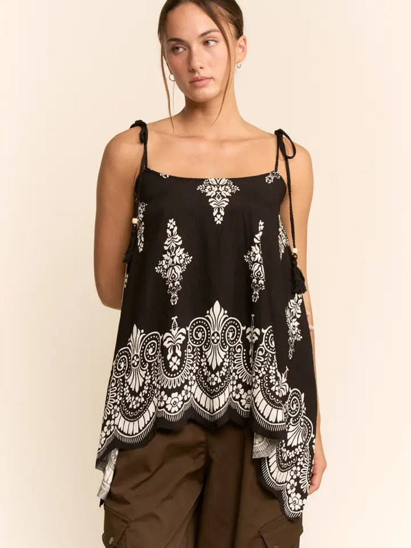 Print Handkerchief Hem Cami Top - Blush & Cactus