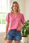 Eyelet Laced Cotton Top - Blush & Cactus