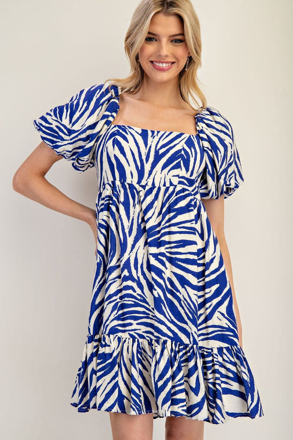 Zebra Printed Puff Sleeve Mini Dress - Blush & Cactus
