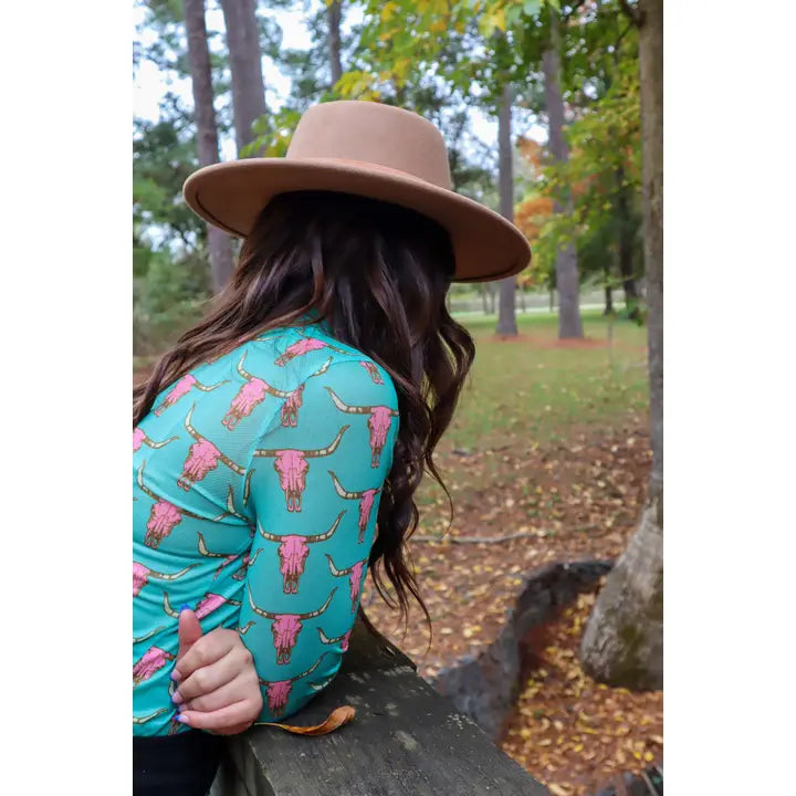 Cute Heifer Long Sleeve Mesh Top - Skull