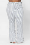 Judy Blue Hi-Waist Super Flare White Pinstripe Jean - Curvy Size - Blush & Cactus