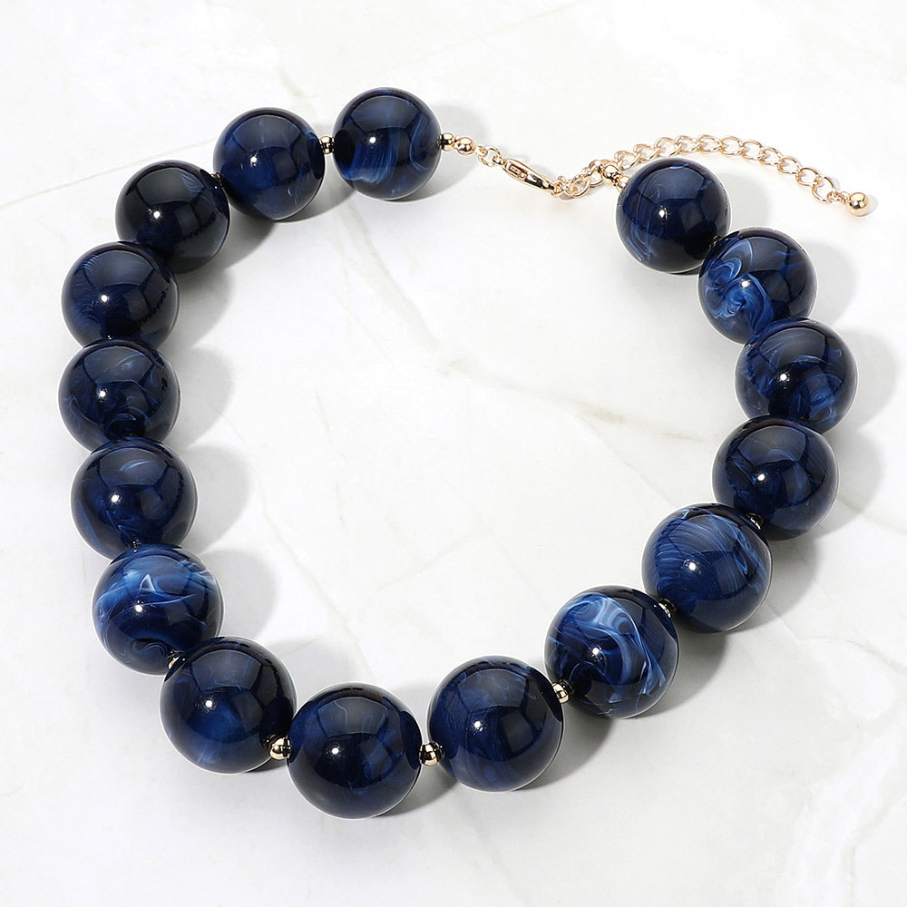 Oversized Marbled Round Ball Beaded Statement Necklace