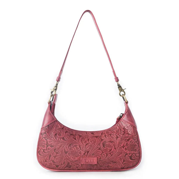 Heritage Vine Embossed Leather Bag For Women in Red with Shoulder Strap - Blush & Cactus