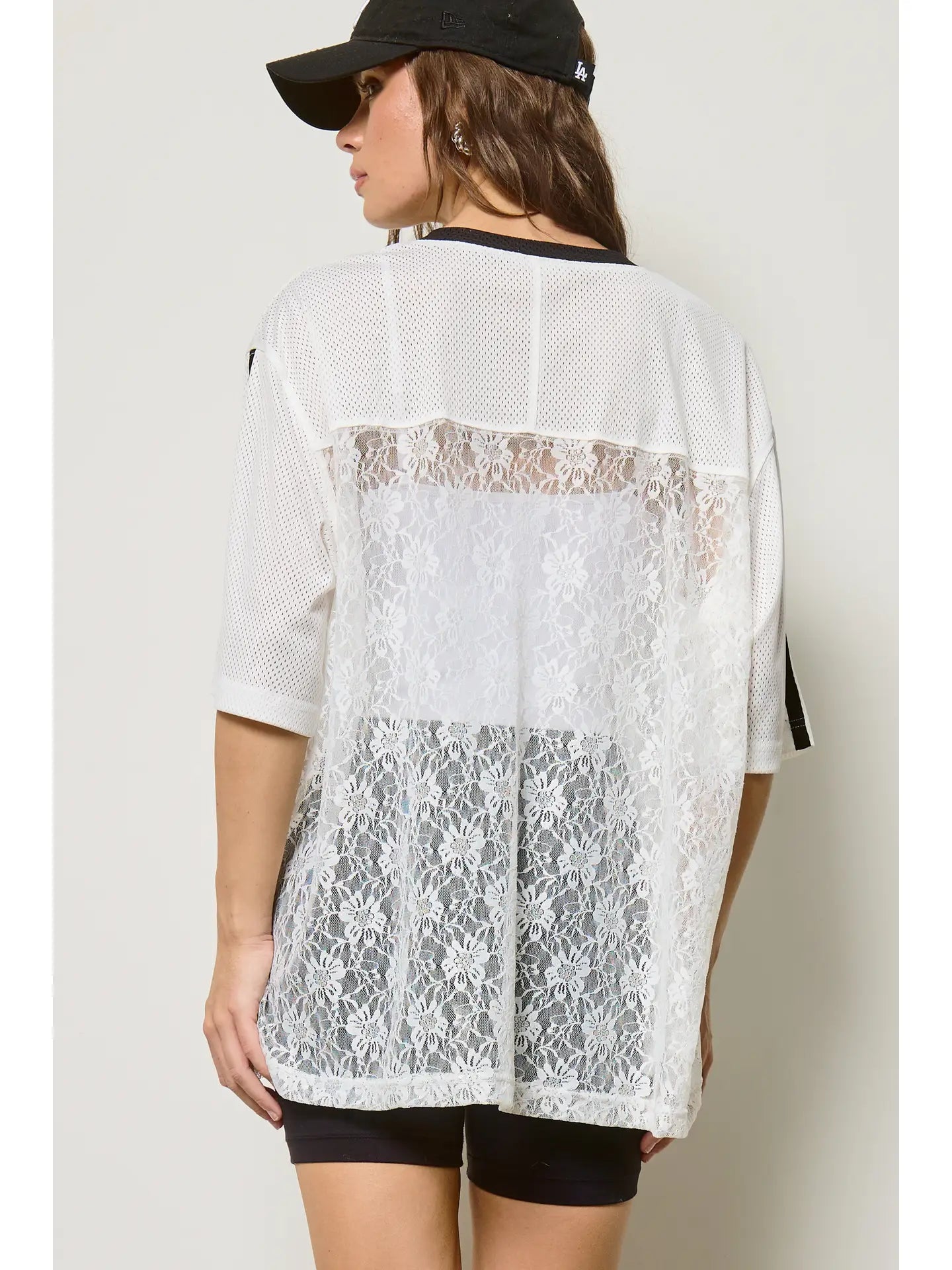 Retro 85 Number Print Lace Detail Top