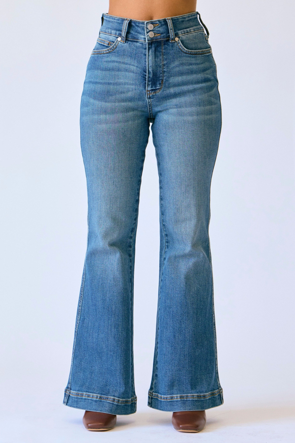Judy Blue Hw Flare Tummy Control Double Button Wb- Petite
