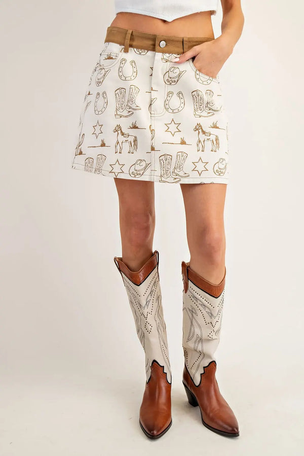 eesome Mineral Washed Western Graphic Mini Skirt
