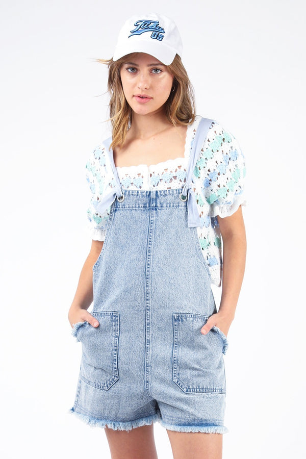 SALE Washed Cotton Denim Casual Romper Overall