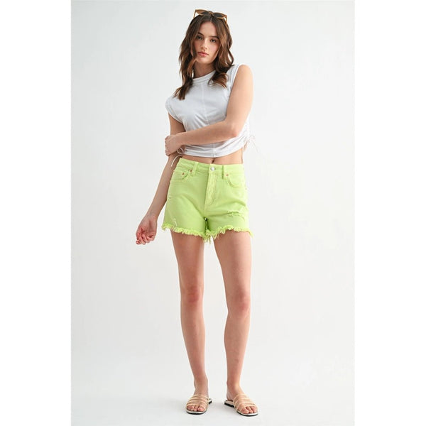 Mica High Rise Raw Hem Shorts Button Up - Blush & Cactus