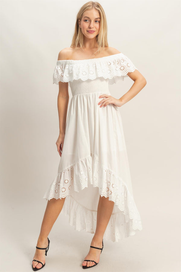 Off Shoulder Smocked Dress - Blush & Cactus