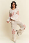 Davi & Dani Hoodie Oversized Knit Top with Flower Patch