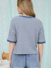 Stripe Button Down Short Sleeve Thermal Knit Top - Blush & Cactus
