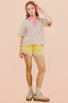 Oversized Stripe Knit Top W/ Cont Collar - Blush & Cactus