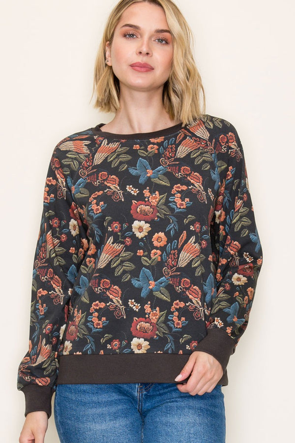 Staccato Floral Printed Pullover Sweatershirt