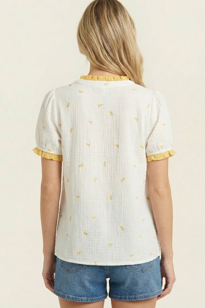 Gauze Fruit Embroidered Top - Blush & Cactus