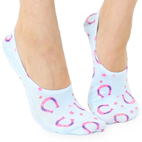 No - Show Liner Socks - Horseshoes & Stars - Blue - Blush & Cactus