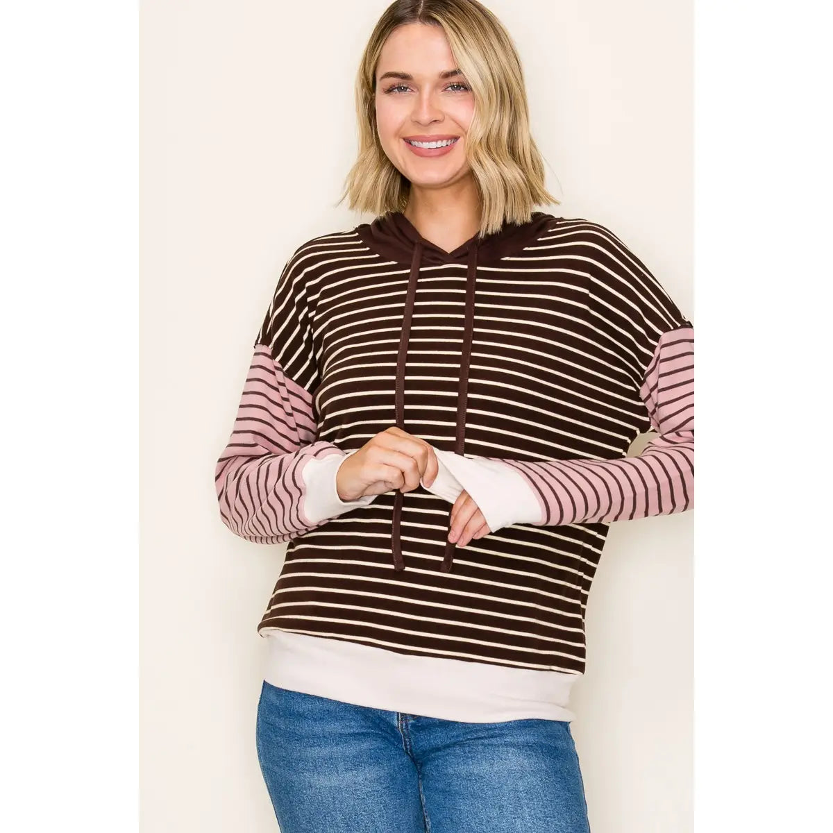 Staccato Color Blocked Stripe Hoodie Top