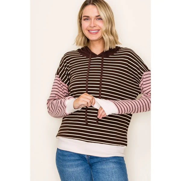 Staccato Color Blocked Stripe Hoodie Top