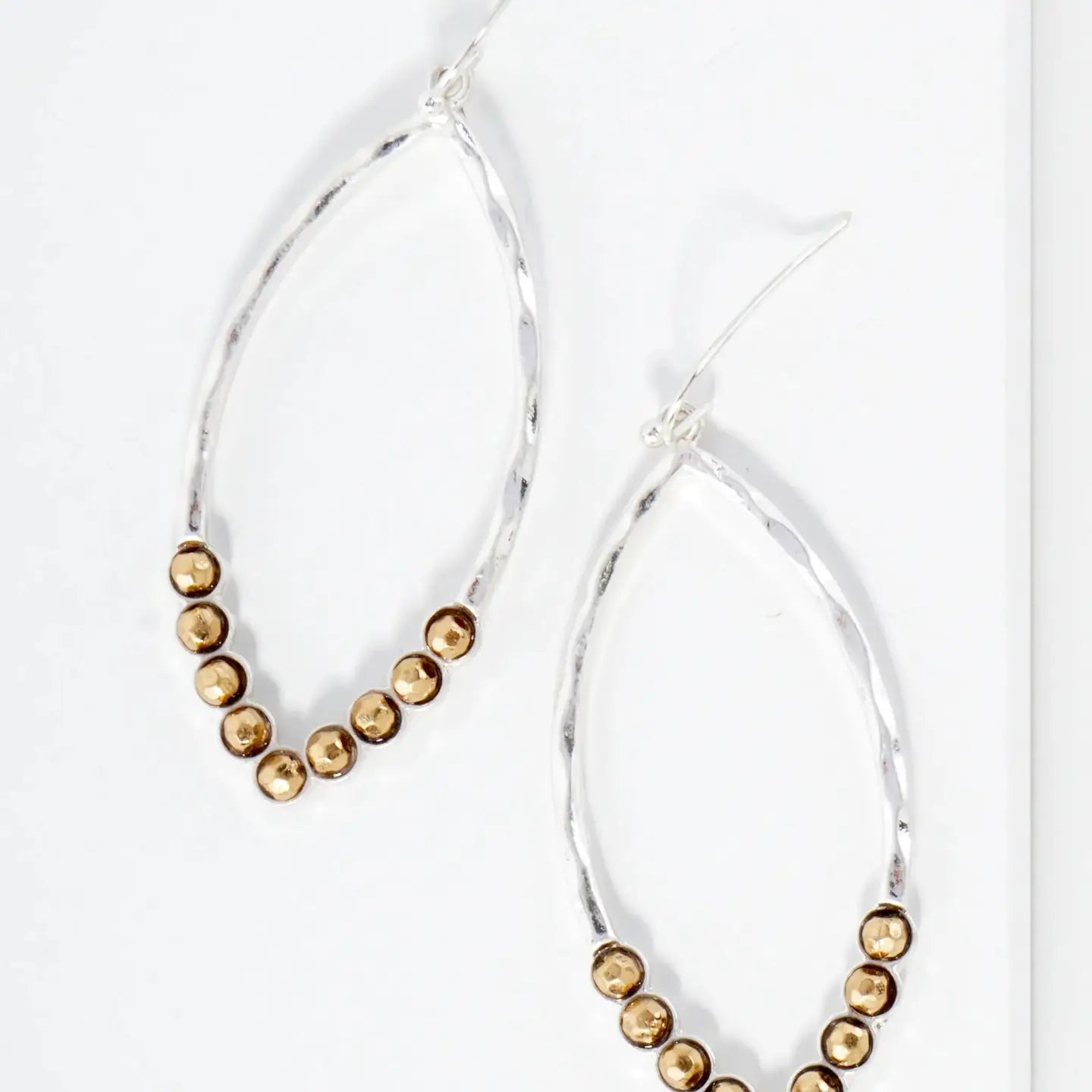 Faceted Metal Beaded Hammered - Texture Marquise - Shaped Dangle Earrings - Blush & Cactus