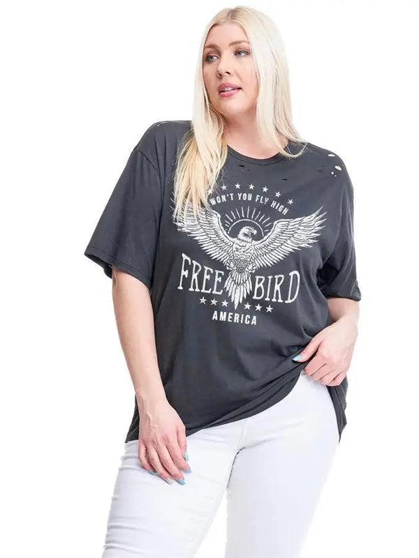 Won't You Fly High Free Bird Graphic Plus Size Tee