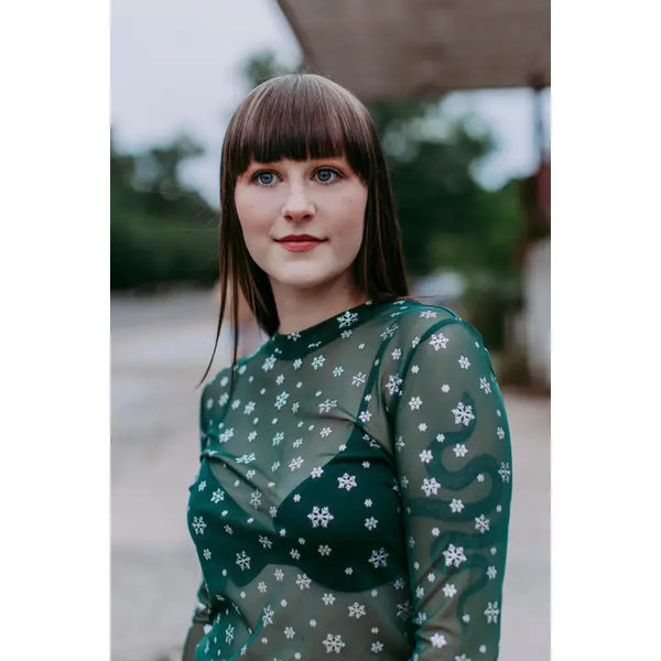 Sparkle Foil Snowflake Ls Mesh Top